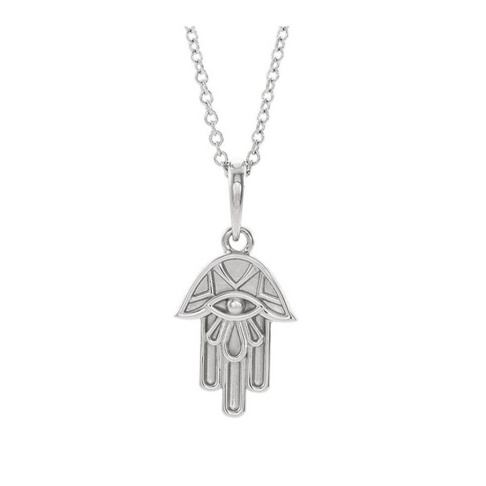 14k White Gold Small Hamsa Necklace, 16-18 Inch